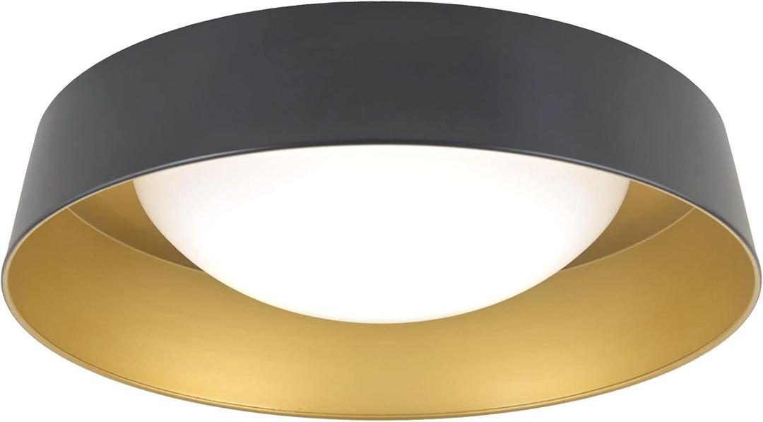 15.5 Inch LED Flush Mount Ceiling Light Fixture, 26W, Super Bright 1800 Lumen, 3 Color 3000K/4000K/5000K, Matt Black with Gold Inside, Dimmable Ceiling Lamp for Bedroom Hallway Bathroom Outdoor