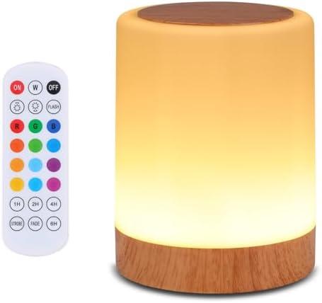 OORUN Touch Bedside Table Lamp,13 RGB Colors & 5 Brightness, USB Rechargeable Desk Lamp, Remote Control Dimmable Night Light with RGB Color Changing,Portable Lamp for Baby, Bedroom, Living Room, Brown