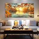Yxbhhym-Landscape Tree Canvas Wall Art Fall Forest Sunset Wall Decor Poster Lake Water Pictures for bedroom wall dcor Natural Scenery Paintings Artwork Large Living Room Decor Home Office Decoration, 60"L x 30"W