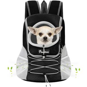 Pawaboo Pet Dog Carrier Backpack, Puppy Dog Travel Front Carrier for Small Medium Dogs Cats, Adjustable Breathable Dog Carrying Backpack with Safety Strips for Hiking, Walking (Black S Up to 5 lbs)