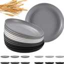 12 Pcs Unbreakable Deep Dinner Plates Set, 9 inch Reusable Plastic Wheat Straw Plates, Microwave and Dishwasher Safe Plate for Kitchen, Lightweight Plate for Dessert, BPA Free, 4 Colors