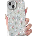 NITITOP Compatible with iPhone 14 Plus / 15 Plus Case Cute Flower Floral Shell Textures for Girls Women Soft TPU Slim Hard Back with Lens Protective Phone Cover - Tulip Pack of 2