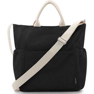 Prite Corduroy Tote Bag for Women Large Crossbody Hobo Shoulder Bag with Pockets Tote Handbag for Work, College, Shopping