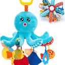 hahaland Baby Toys 0-6 Months - Car Seat Toys Octopus Toy with Pulling Cords, Squeaky, Crinkle, Rattle, Mirror, Montessori Newborn Sensory 4 Month Babies Gift Stroller Carseat Hanging Toy for Baby Gym