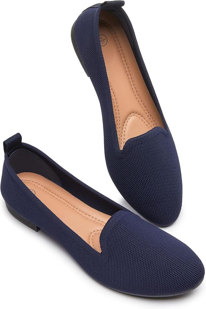 BABUDOG Women's Sparkly Flats Shoes Shiny Mesh Loafers Shoes Soft Memory Foam Flats (10, Navy)