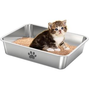 Stainless Steel Cat Litter Box,Metal Kitten Litter Pan, 4" Height Litter Box for Small Animals Cats Kitty,Rabbits Toilet Indoor Litter Tray, Easy Clean, Non Stick, No Smell