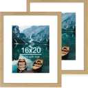 Hongkee 16x20 Frames Set of 2, Natural Oak Wood Style - Display 16 x 20 Picture without Mat or 11x14 Picture with Mat, Wall Mounting Horizontal and Vertical