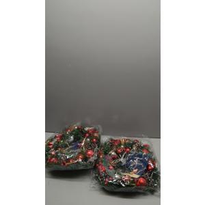 2 Pack Christmas Wreath - 16" Christmas Wreaths for Front Door Red Christmas Reindeer Balls Berries Pine Cones Pine Needles Door Wreath for Home Wall Window Porch Indoor Outdoor Decor