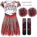 Spooktacular Creations Zombie Halloween Cheerleader Costume, Girls Scary Cheerless Costume, Kids Dead Cheerleading Outfit for Halloween Role Play Themed Parties, Red White, S (S)