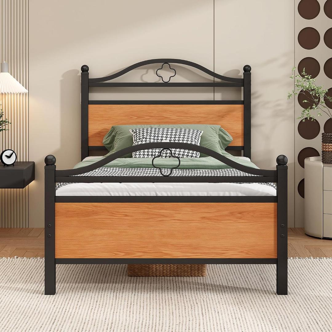 Twin Bed Frame with Headboard,Heavy Duty Steel Slats Support Mattress Foundation-Under Bed Storage, No Box Spring Needed, Noise FreeBlack