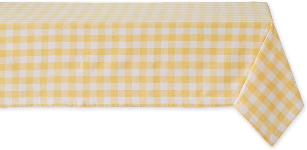 DII Checkered Tabletop Collection 100% Cotton, Machine Washable, Tablecloth, 52x52, Yellow