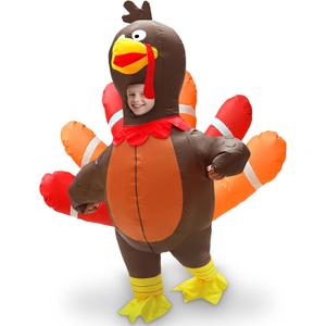 Camlinbo Thanksgiving Inflatable Costume, Funny Inflatable Turkey Costume for Kids Blow Up Full Body Turkey Outfit Opening Face Animals Costumes Suits For Boys Girls Teens Cosplay Thanksgiving Party