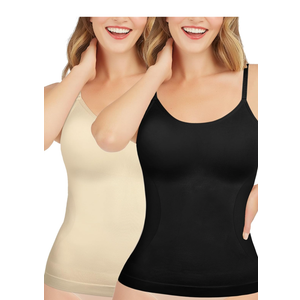 2PCS Womens Shapewear Tummy Control Scoop Neck Camisole Tops for Women Seamless Compression Tank Top Plus, Extra Large Black/Nude 
