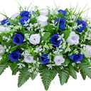 LVXINLI Artificial Cemetery Flowers Saddle-Shaped Tombstone Decorations Non-Fading UV-ResistantBlue+White Saddle