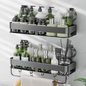 Shower Caddy Suction Cup,2 Pack Extra-Strong Suction Shower Shelves,No Drilling Rustproof Organizer for Bathroom,Kitchen,Home Decor,Reusable Bathroom Storage with Large Capacity(11.8 inch)