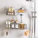 LEVERLOC Shower Caddy Suction Cup, 2 Pack Heavy Duty Bathroom Organizer for Inside Shower with Hooks & Soap Holder, Removable Bathroom Organizer,  White