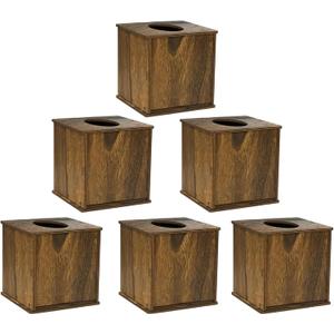 6 Pack Square Tissue Box Cover (6 x 6 x 6 inches) Rustic Wood Tissue Box Holder with Slidingout Bottom Wooden Tissue Box Cover Cube for Tabletop Stands Bathroom Bedroom Dinner Table