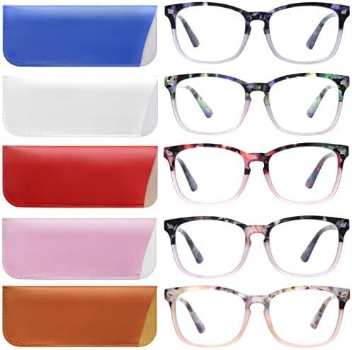 VIDEBLA 5 Pack Blue Light Blocking Reading Glasses, Spring Hinge Computer Readers for Women Men, Anti UV Ray Filter Nerd Eyeglasses(Mix-2, 1.50)