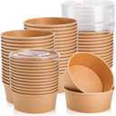 Lyellfe 50 Pack Kraft Paper Bowls with Lid, 25 Oz Disposable Soup Salad Serving Bowls, To Go Food Container for Party Dessert, Ice Cream, Yogurt, Microwave Freezer Safe