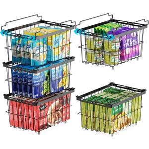 iSPECLE Freezer Organizer Bins - 5 Pack Adjustable Width for 5 to 7 Cu.Ft Chest Freezers, Stackable Wire Storage Baskets, Assembly Required, Black