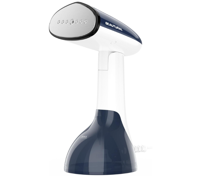 BEAUTURAL Steamer for Clothes, Portable Handheld Garment Fabric Wrinkles Remover, Aluminun Heating Plate, 35Second Fast Heatup, Large Detachable Water Tank (Only for 120V), Blue