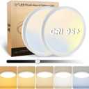 EOSMILE 2Pack 12 Inch LED Flush Mount Ceiling Light, 25W, 3000LM, CRI 95+, 2700K-5000K 5CCT & Dimmable, White Round Surface Flat Panel Light for Hallway, Kitchen, Bedroom, Laundry Room