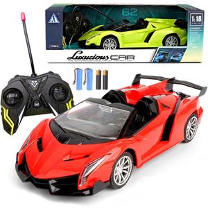 Electric Sport Roadster,1/16 Red Sports Racing Remote Control Car,RC Model Toy for Kids Aged 4-12