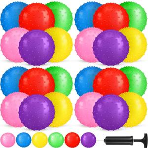 Vinsot 36 Pieces Knobby Balls 7 Inch Bouncy Spiky Sensory Ball Bulk Sensory Inflatable Toys with Air Pump Assorted Color Spiky Massage Stress Toys for Kindergarten Playground Backyard Pool Party