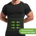 Lgtfy 4D Mens Compression Shirt Short Sleeve, Gynecomastia Tummy Control Back Support Undershirt, Slimming Vest (Black, L)