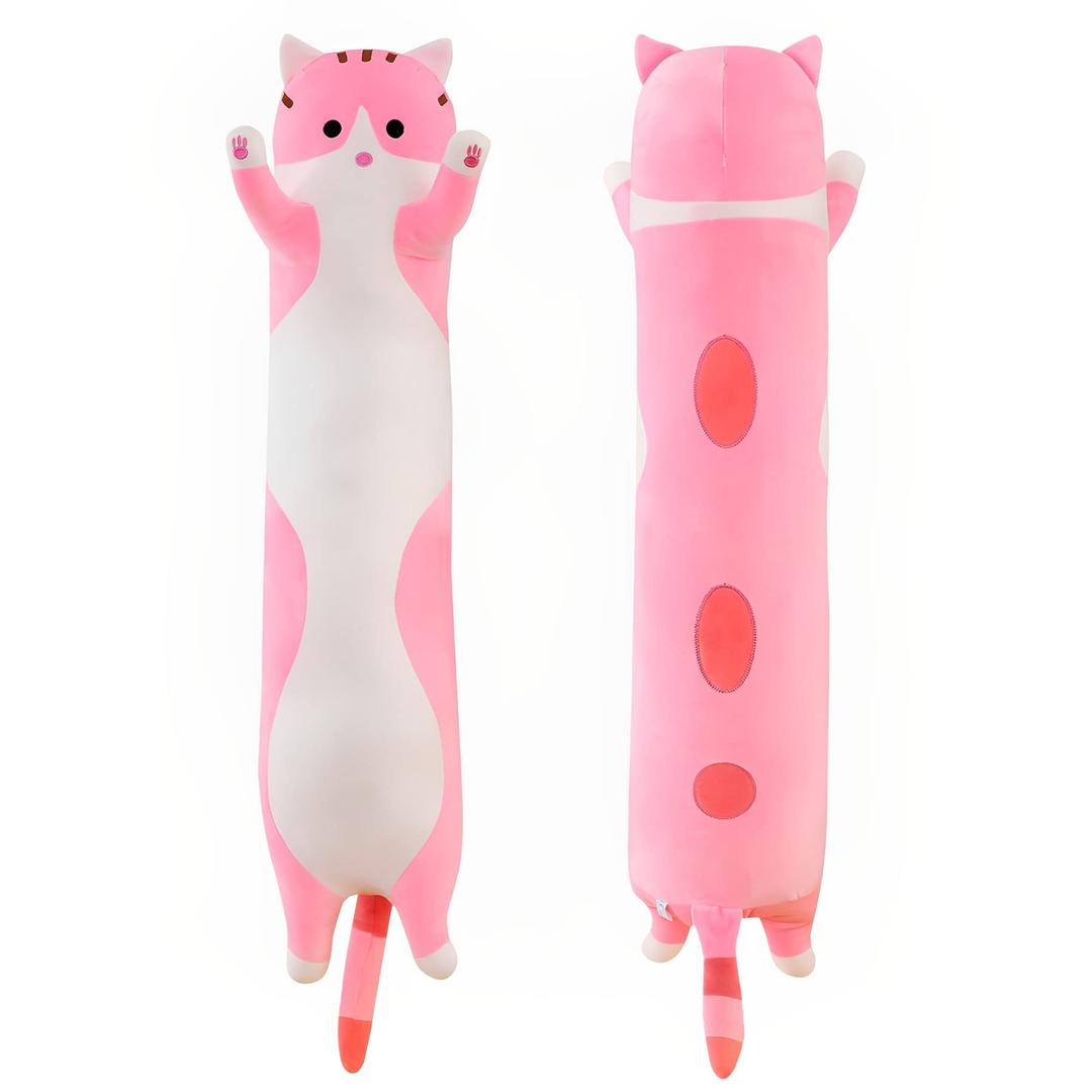 shangman Lovely Plush Cat Doll Cute Cartoon Soft Stuffed Kitten Pillow Long Throw Sleeping Pillow Doll Toy Gift for Kids Girlfriend Multiple Size (Pink,130cm/51.1in)