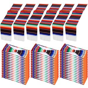 Newwiee 54 Pcs Mexican Stretch Chair Sashes with Table Runners, Cinco De Mayo Chair Bows Sashes Fringe Table Runner for Party Wedding Reception Banquet Decorations (Colorful)
