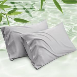 Bedsure Cooling Pillow Cases Queen Size Set of 2, Rayon Derived from Bamboo Cooling Pillowcase for Hot Sleepers, Cool Pillow Covers with Envelope Closure for Women Men, Light Grey, 20x30 Inches