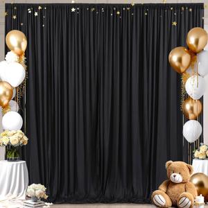 8x10FT Black Backdrop Curtains for Wedding Parties, Wrinkle Free Polyester Photography Backdrop Drapes for Wedding Baby Shower Birthday Parties Stage Background Stand Decorations 4x10ft,2 Panels
