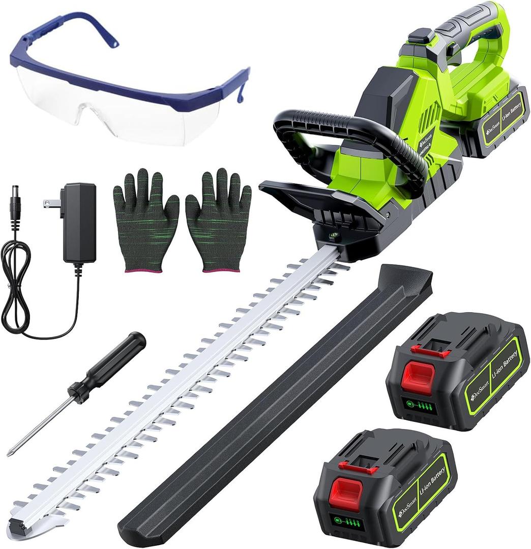 20'' Hedge Trimmer Cordless with 2pcs 4000mAh Battery, Electric Handheld Bush Clipper with Rechargeable Batteries, 3000RPM 180 Rotatable Head, 2/3'' Blade Gap Green,Gifts for Mothers Day