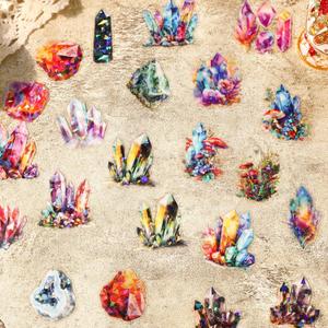 160-Piece Holographic Glitter Fantasy Crystal & Gemstone Sticker Pack  Waterproof Transparent Colorful Watercolor Crystals, Mystical Gems Stickers for Scrapbooking, Journals, Resin Art Supplies