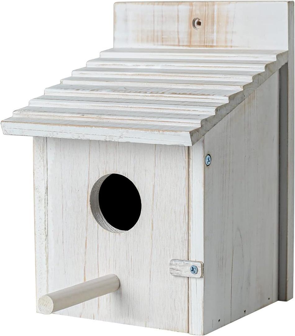 Wooden Bird Houses for Outside with Pole, Weatherproof Birdhouse for Finch,Bluebird,Cardinals, Hanging Birdhouses