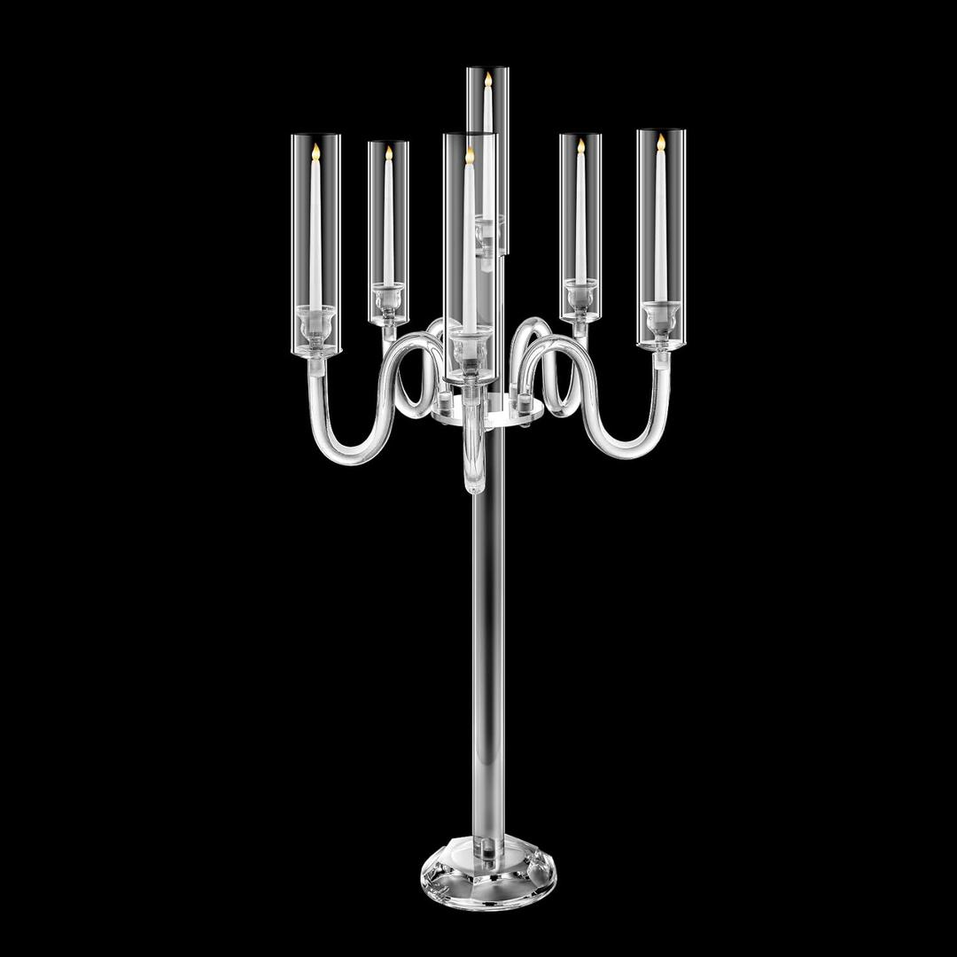 Acrylic Candelabra Centerpieces for Tables, 37.4in Tall 6 Arm Acrylic Candle Holder for Taper LED Candles, Clear Candlestick Holder for Wedding Centerpiece Decor Party Event Reception Decoration