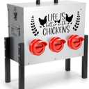 TGEYD 30 lb Chicken Feeder with 6 No-Waste Ports – Heavy-Duty Outdoor Metal Feeder with Adjustable Height, Locking Lid & Riveted Handles – Rustproof Feed Box for Poultry & Backyard Chickens