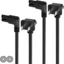 Angled 2-Slot Non-Polarized Angle Power Cord 2 FT (2-Pack), 90 Degree L-Shaped TV Power Cord, IEC320 C7 to NEMA 1-15P, 2 Prong Replacement Cable, Figure 8, Black, 2 Pack