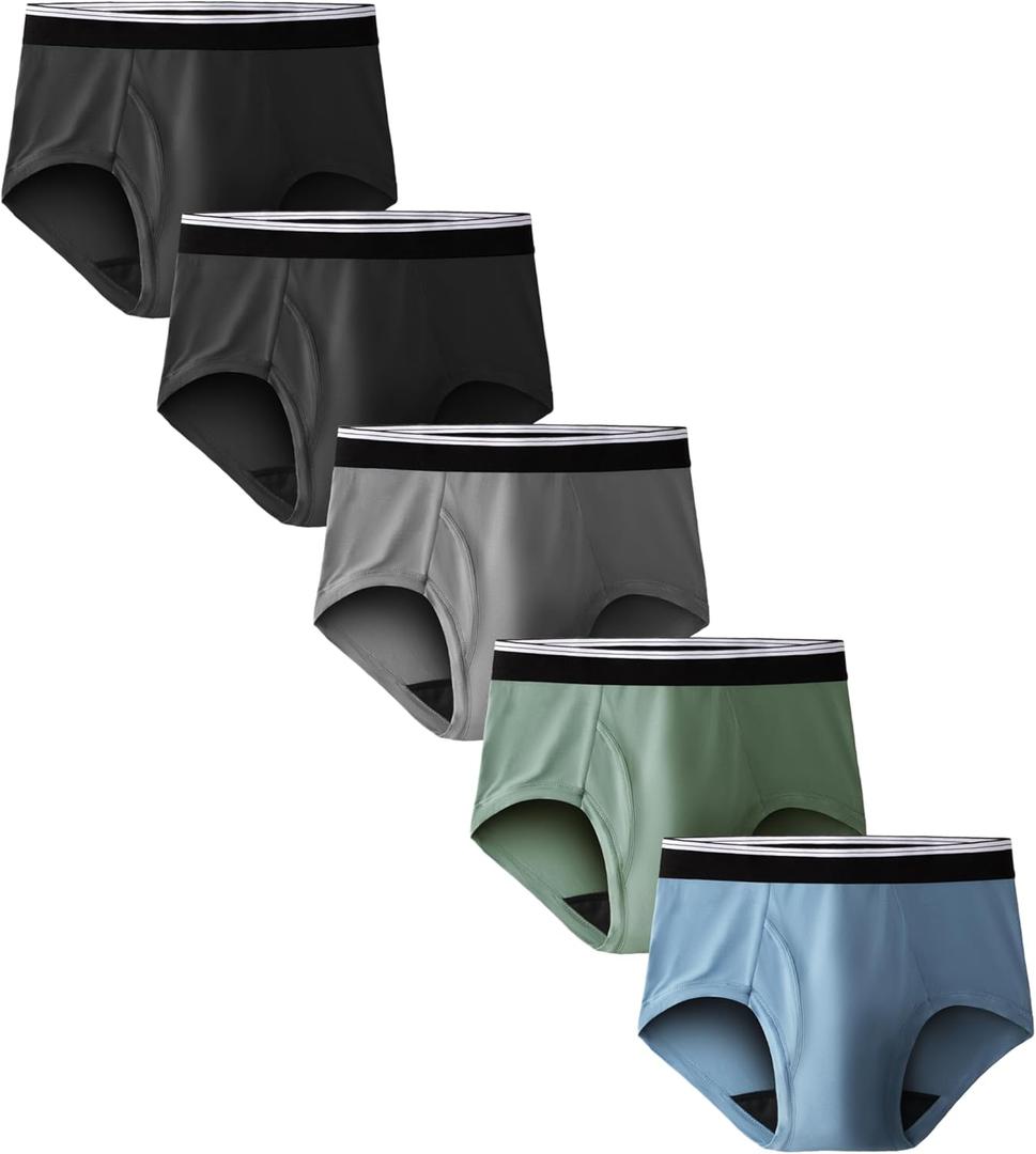 Incontinence Underwear for Men Washable Mens Incontinence Briefs Leak Proof 50 ml Absorbency 5 Pack (X-Large, 2 Black/Dark Grey/Green/Blue)