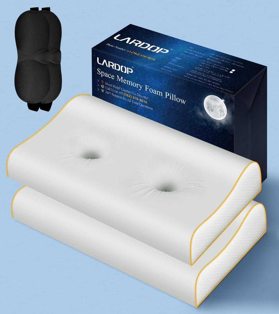 Memory Foam Contour Pillow for Neck Pain Relief/Neck Support, Cooling Cervical Neck Pillow for Side Sleeper/Sleeping, Ergonomic Sleep Apnea Orthopedic Anti Snore Therapeutic Pillows for Back Sleepers (2 Pack (23.62*13.78*4.72/3.54 In), Grey & White)