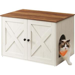 Feandrea Cat Litter Box Enclosure, Litter Box Furniture Hidden, Indoor Cat House, End Table, 27.6 x 19.7 x 19.7 Inches, Rustic White and Honey Brown UPCL022K02