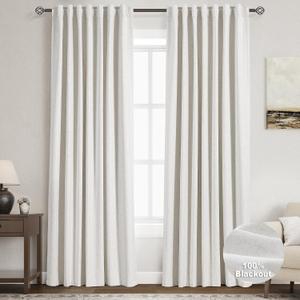 Nanspring 100% Blackout Linen Curtains 84 Inch Length 2 Panels Set for Bedroom Cream Ivory Black Out Curtain for Living Room Back Tab Neutral Boho Modern Farmhouse Decor Natural Luxury Drapes 52x84