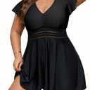 Arolina Women's Plus Size Tankini Swimsuits Swim Dress Mesh Bathing Suits Two Piece Ruffle V Neck Swimwear with Swim Shorts
 XL