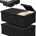 Deep Under Bed Storage Container, 10" Tall Height Underbed Box Bin with Lids 31" Long Large Basket for Under Bed, Bedroom, Dorms, Clothes, Bed sheets, Blankets, 2 Pack, Black