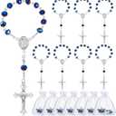 Sureio 50 Sets Baptism Favors Rosary Set Including Mini Rosary Beads Baptism Favors Organza Bags for Baby Shower Wedding Supplies Gifts for Christening Weddings First Communion Easter Gift (Blue)