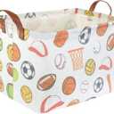 Rectangular Ball Basket, Kids Storage Bin, Foldable Waterproof Canvas Toy Organizer, Boys Room Decor, Shelf Basket (Ball Game)