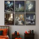 2 x LANCHI95 6 Pcs 8x10in Halloween Wall Art Prints, Vintage Posters, Cute Ghost Pictures for Bedroom Decor (UNFRAMED) (Witch 2)