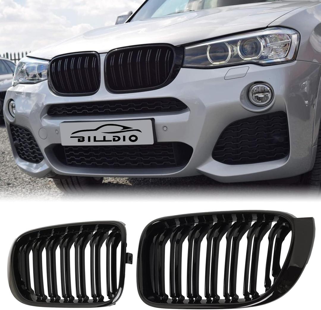 F25 F26 Grille - Black Kidney Grill Compatible with 2014-2017 X3 F25, 2014-2018 X4 F26 Double Slats Glossy Black