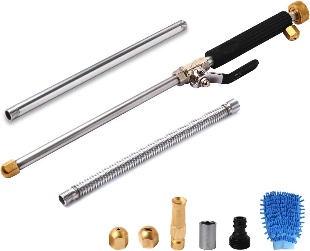 High Pressure Power Washer Wand, Hydro Jet Water Wand Pressure Sprayer,Flexible Garden Watering Wand with 3 Hose Nozzle Universal Hose End for Car Pet Window Patio Gutter Cleaning Tool Black